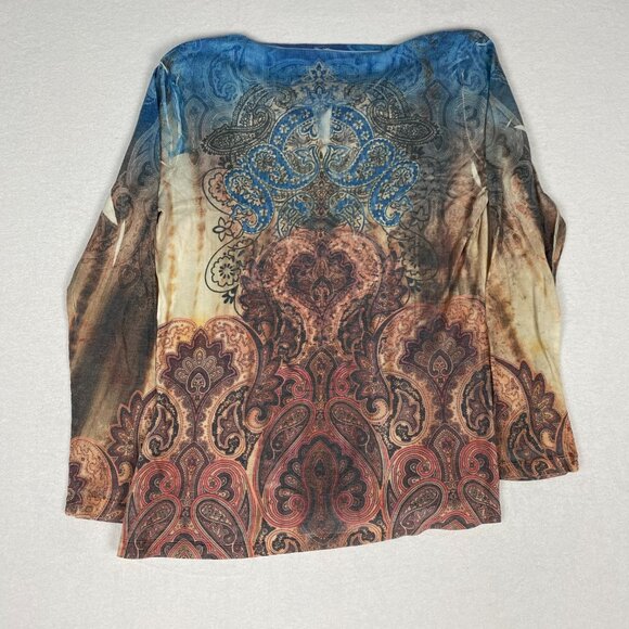 Kiara Paisley Print Embroidered Rhinestone Fairy Grunge Acid Wash Blouse - Picture 2 of 9